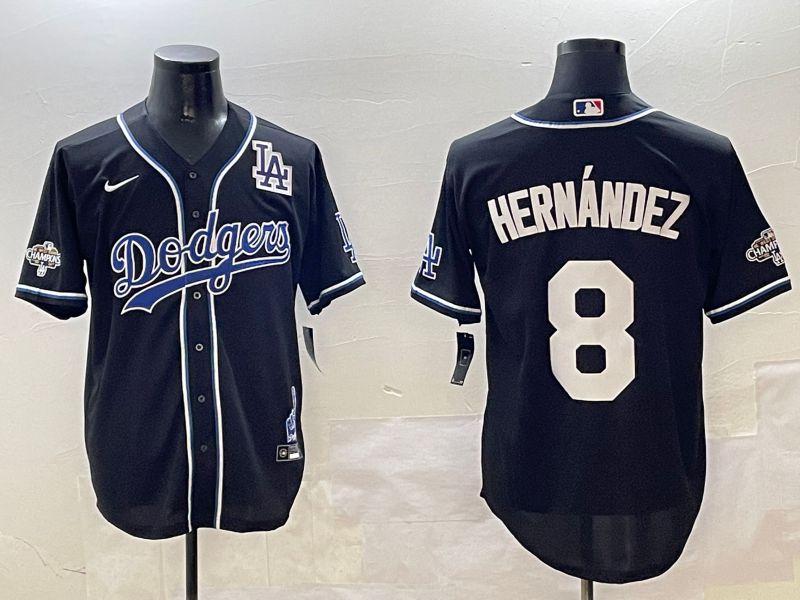 Men Los Angeles Dodgers #8 Hernandez Black Fashion Game 2025 Nike MLB Jersey style 30614